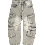 Yes London Kids Denim Cargo Grigio Stone Wash per Bambini