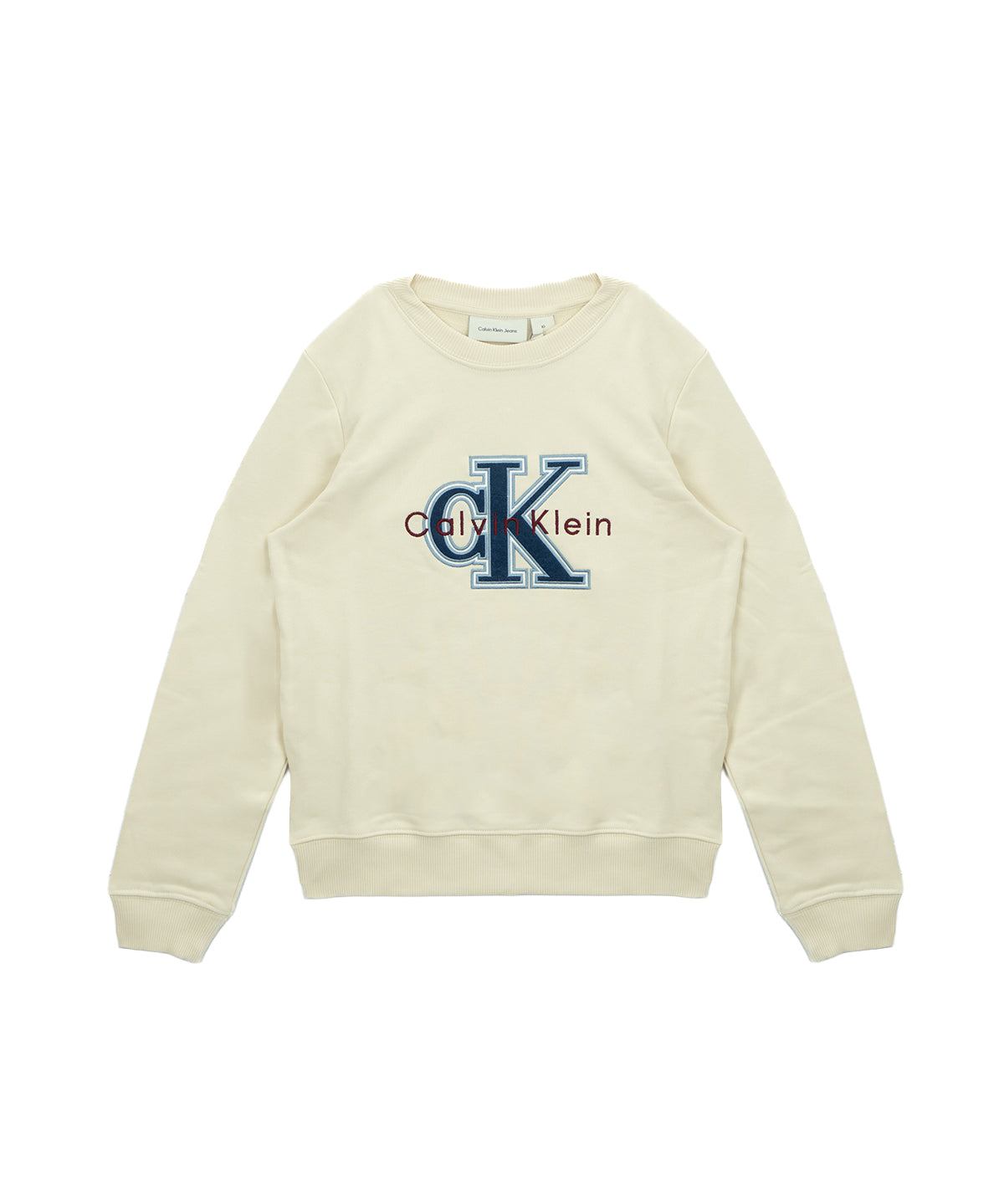 Calvin Klein Kids Felpa Panna Girocollo Ricamo Logo Frontale per Bambini