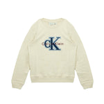 Calvin Klein Kids Felpa Panna Girocollo Ricamo Logo Frontale per Bambini