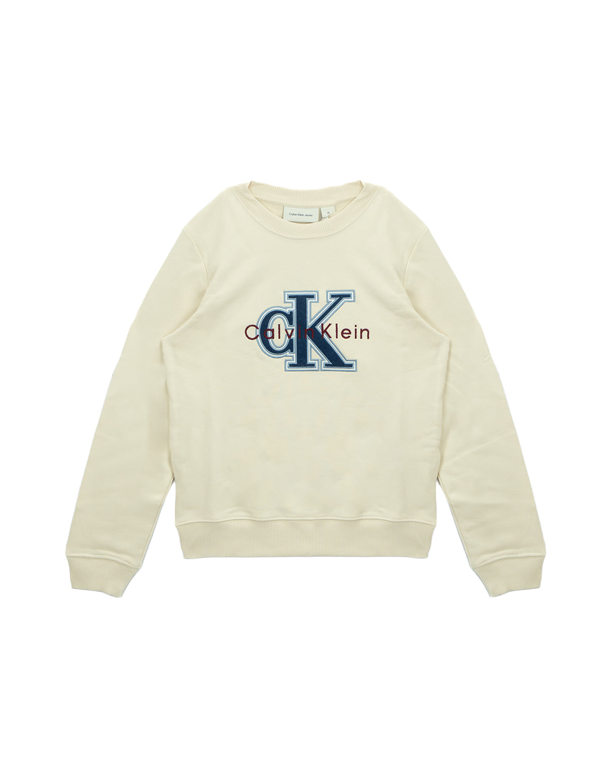 Calvin Klein Kids Felpa Panna Girocollo Ricamo Logo Frontale per Bambini