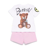 Barrow Kids T-shirt Bianca con Stampa Retro con Shorts Rosa per Neonate