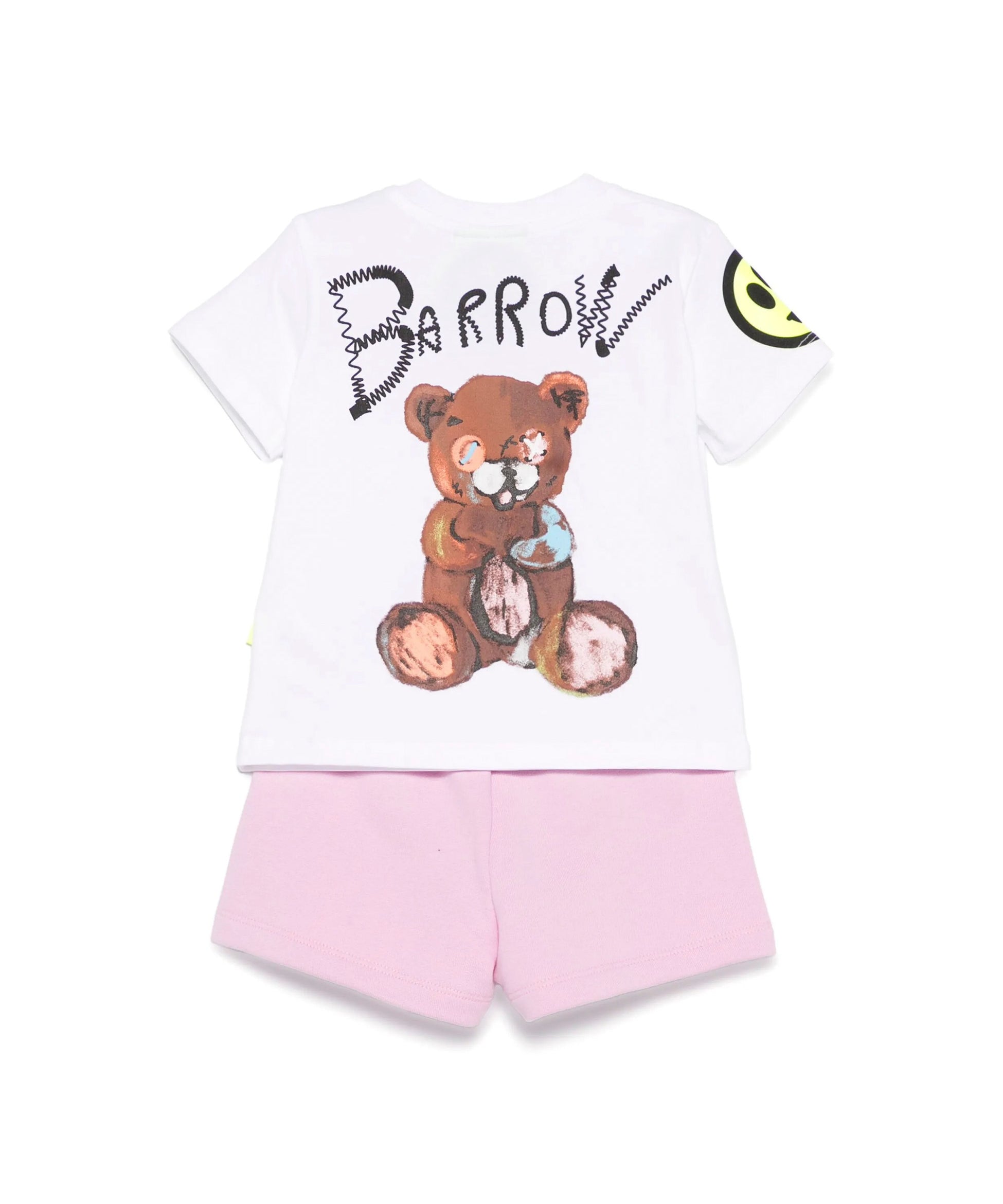 Barrow Kids T-shirt Bianca con Stampa Retro con Shorts Rosa per Neonate
