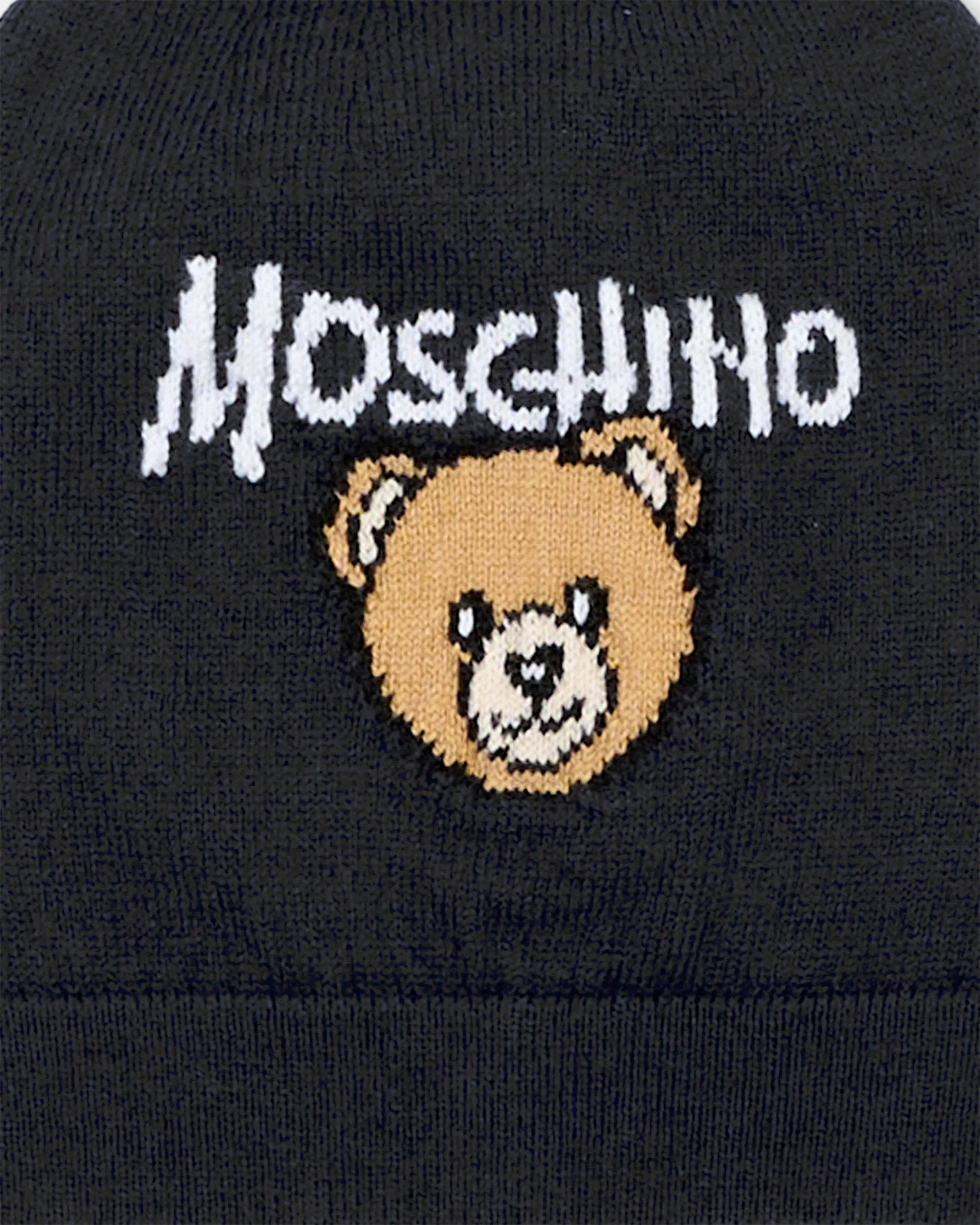 Moschino Kids Cappellino Nero in Maglia con Teddy Bear e Logo Unisex