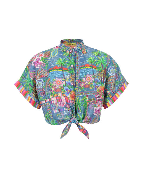 4giveness Kids Camicia Crop Fantasia Denim Mexicana per Bambine