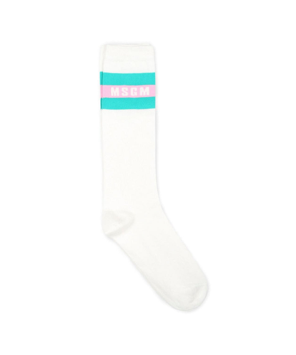 MSGM Kids Calzino Crema con Logo per Bambini