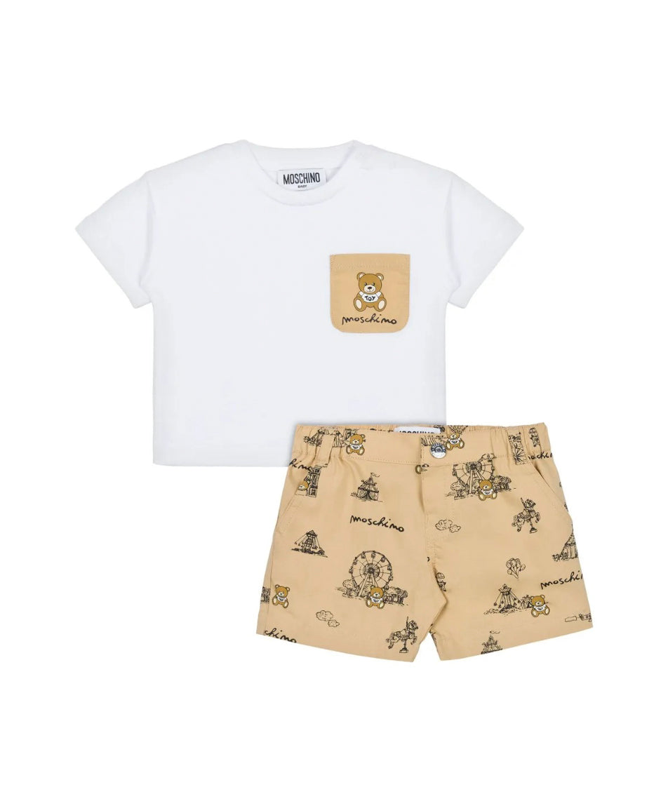 Moschino Kids T-shirt con Shorts Bianco/Beige per Neonati