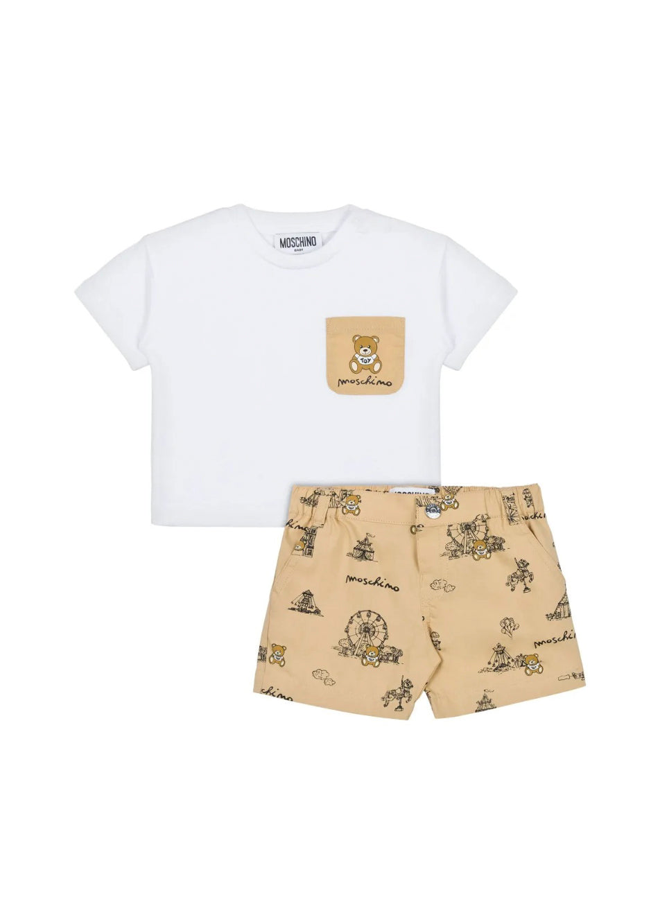 Moschino Kids T-shirt con Shorts Bianco/Beige per Neonati