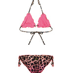 F**K Kids Costume Due Pezzi a Triangolo Fantasia Leopardato Rosa per Bambine