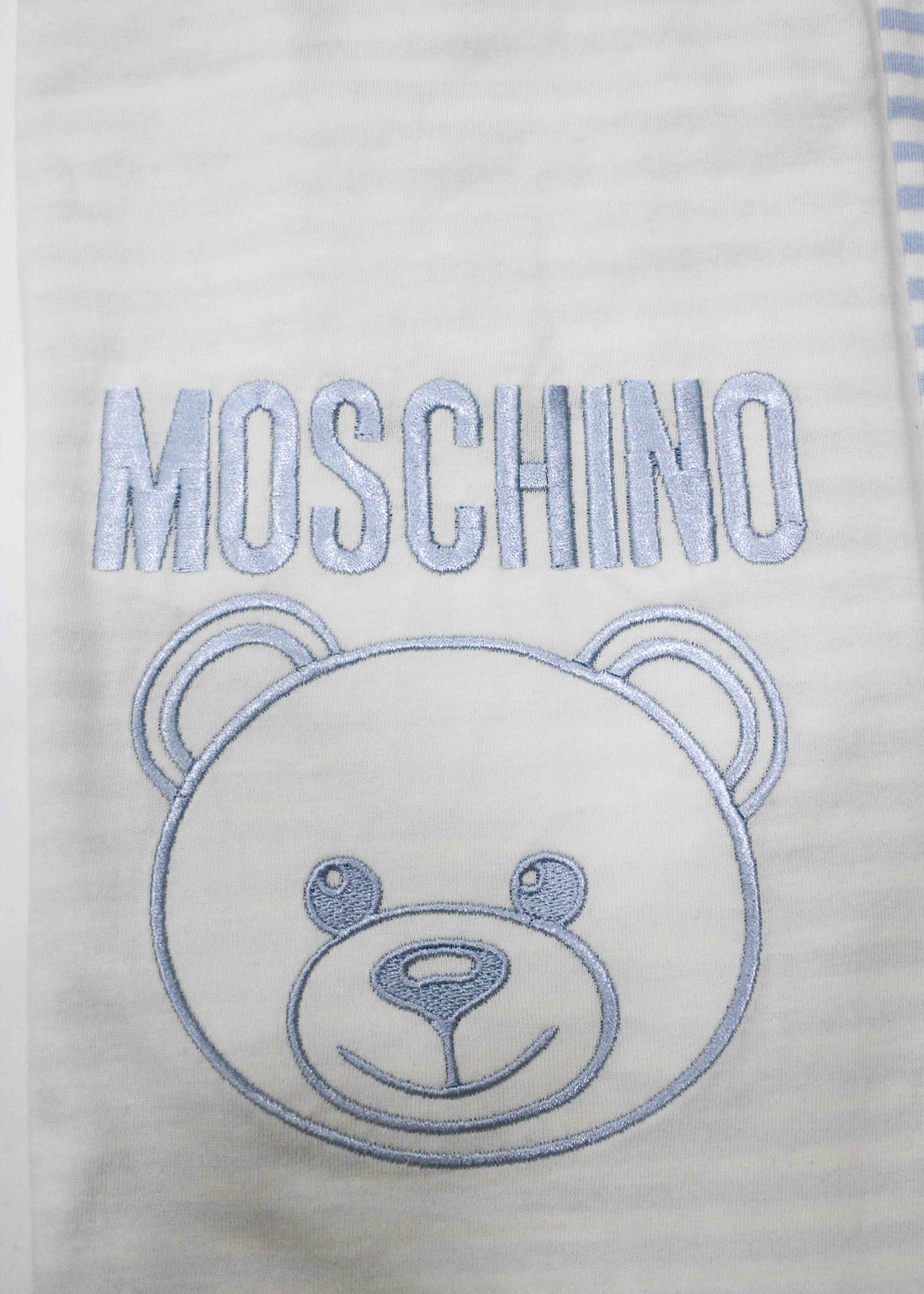 Moschino Kids Coperta a Righe Celeste con Logo per Neonati