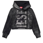 Diesel Kids Felpa con Cappuccio Nera Old Effect per Bambine