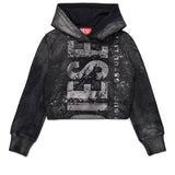 Diesel Kids Felpa con Cappuccio Nera Old Effect per Bambine