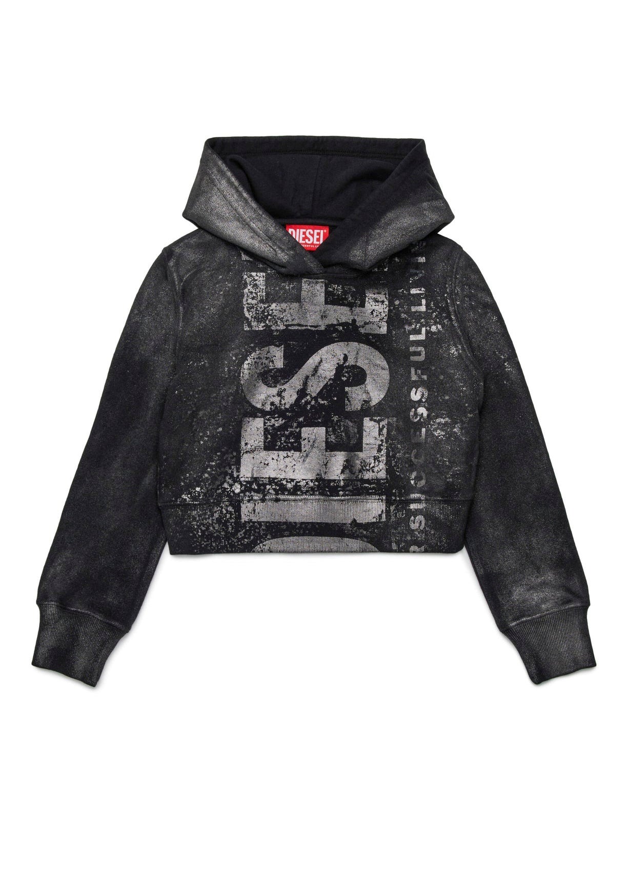 Diesel Kids Felpa con Cappuccio Nera Old Effect per Bambine