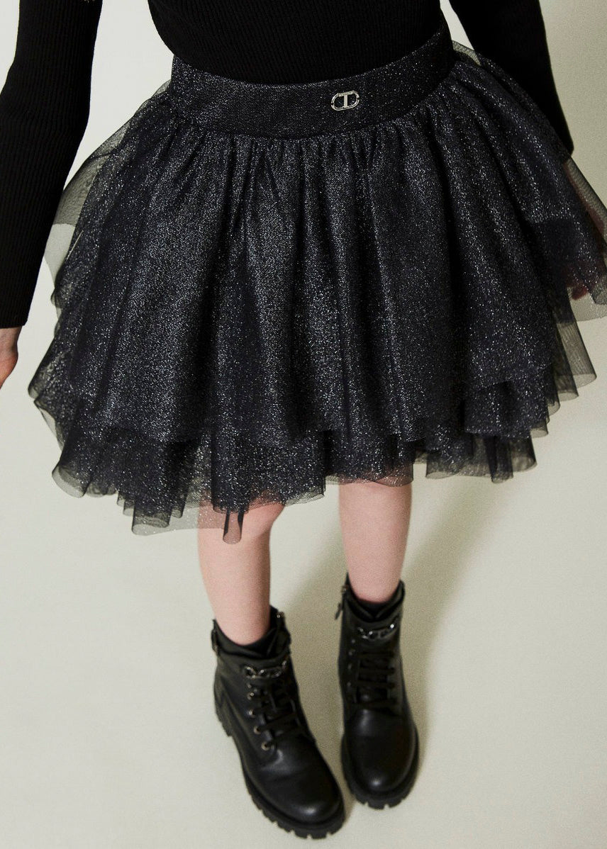 Twinset Kids Gonna Nera con Balze in Tulle per Bambine (dettaglio)