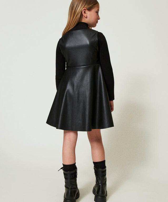 Twinset Kids Abito Nero con Fibbia Oval T per Bambine