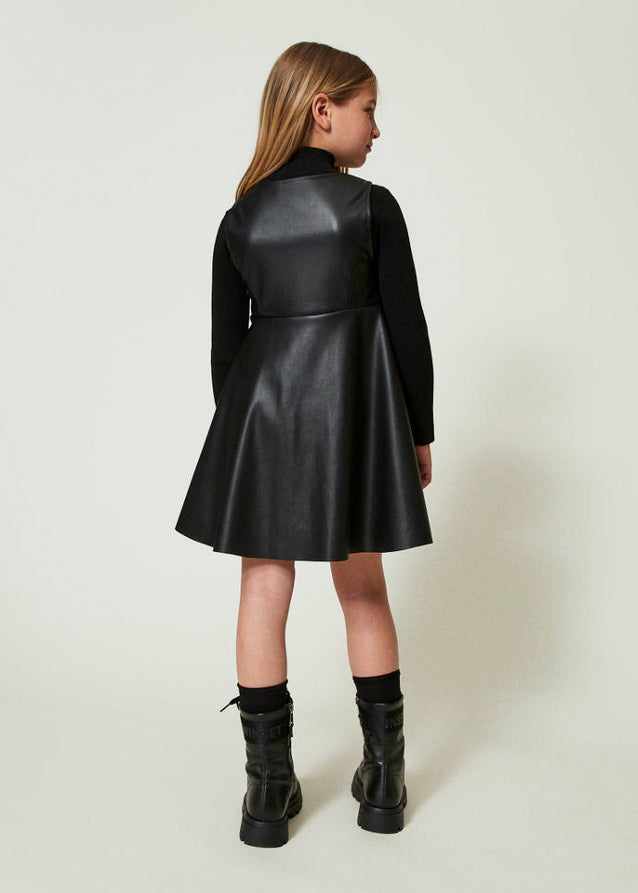 Twinset Kids Abito Nero con Fibbia Oval T per Bambine