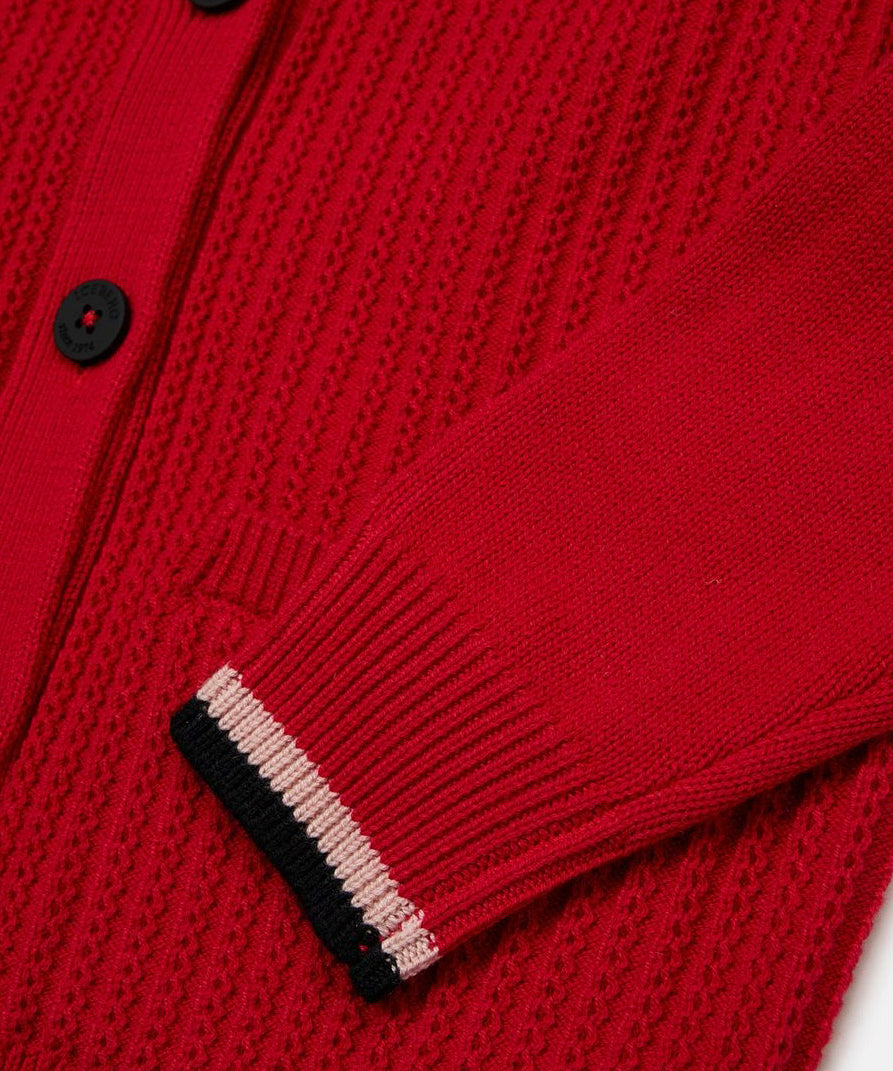 Iceberg Kids Cardigan Rosso con Intarso Logo per Bambini (dettaglio)