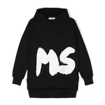 MSGM Kids Abito Nero con Cappuccio con Logo per Bambine