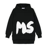 MSGM Kids Abito Nero con Cappuccio con Logo per Bambine