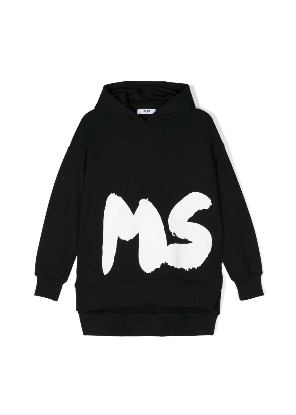 MSGM Kids Abito Nero con Cappuccio con Logo per Bambine