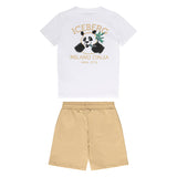 Iceberg Kids T-shirt Bianca con Stampa e Shorts Sabbia per Bambini