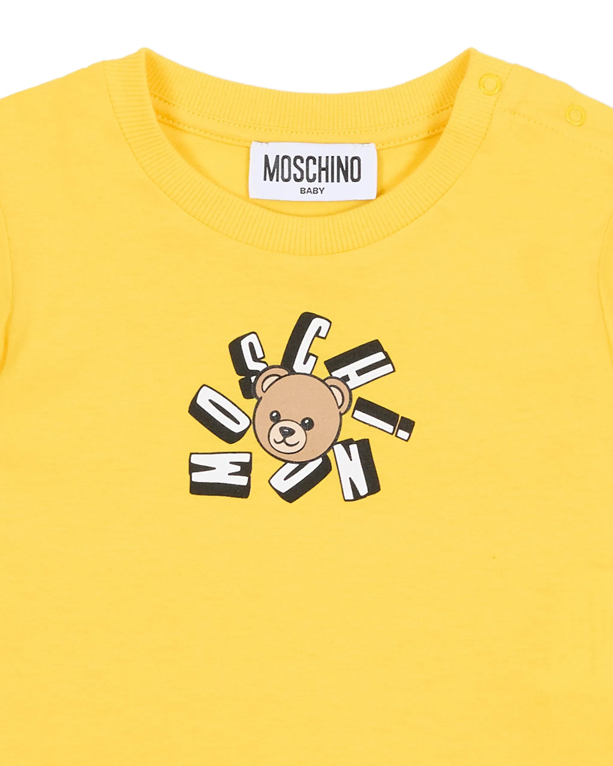 Moschino Kids T-Shirt Giallo con Logo Teddy Bear per Neonati