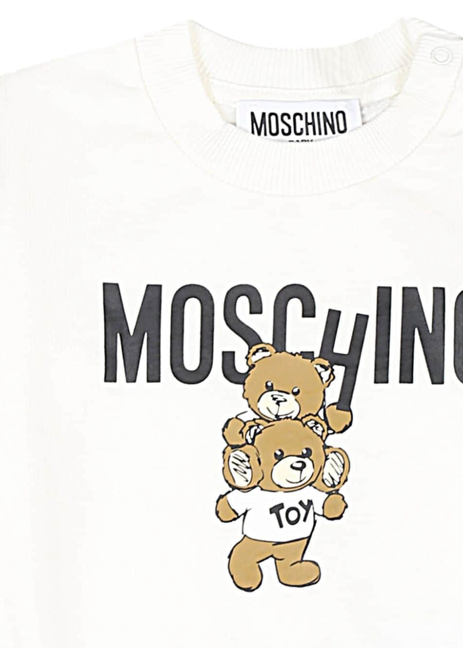 Moschino Kids Felpa Panna con Stampa Logo Teddy Bear per Neonati