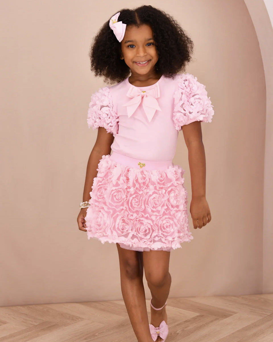 Angel's Face Kids Top Rosa con Applicazioni Rose per Bambine