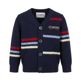 Iceberg Kids Cardigan Blu con Linee Rosso Celeste e Bianco con Logo Ricamato per Neonati