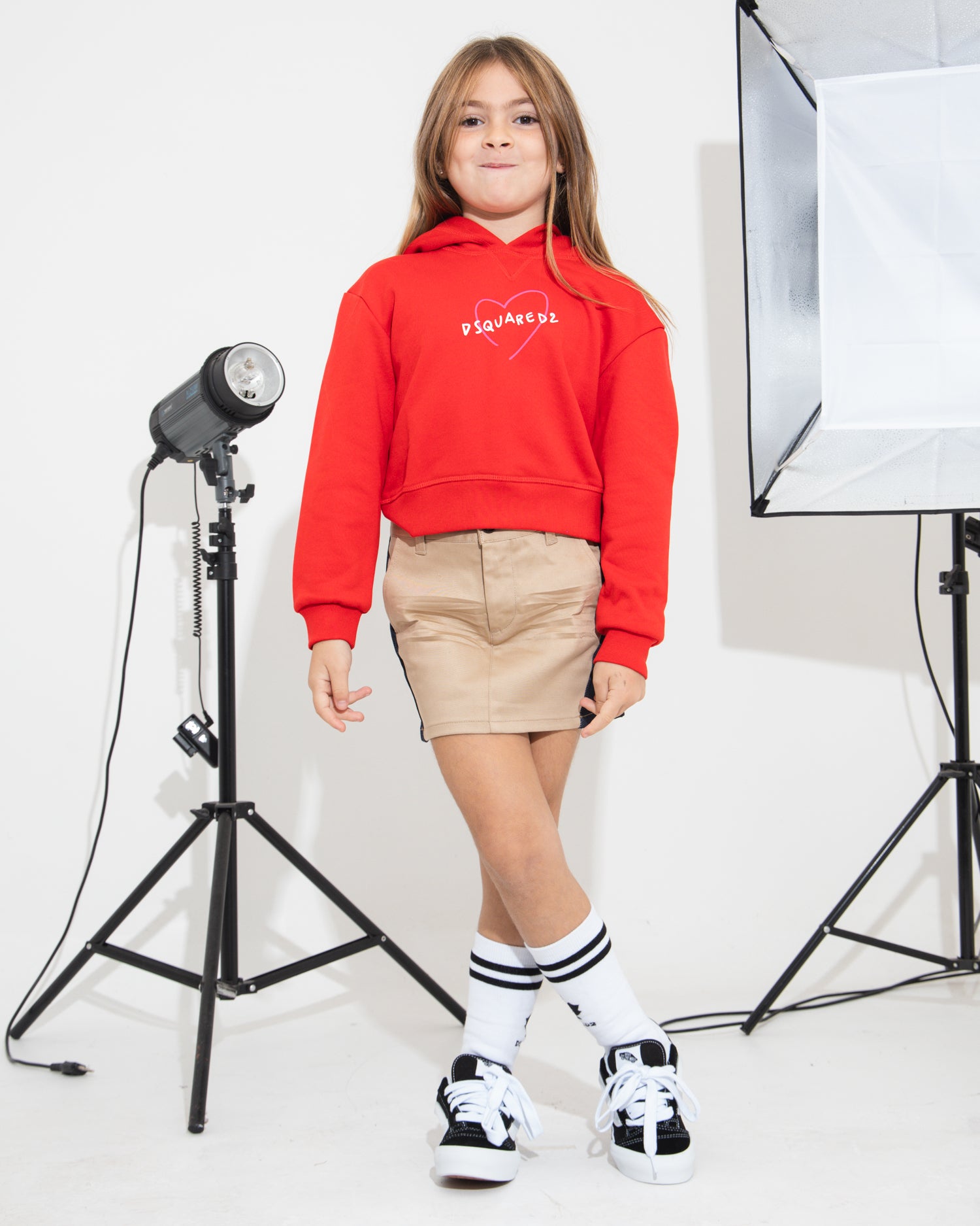 Dsquared2 Kids Felpa Rossa con Cappuccio con Stampa Cuore per Bambine