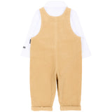 Moschino Kids Completo Beige con Salopette in Velluto a Coste Teddy Bear e Camicia Bianca per Neonati