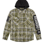 John Richmond Kids Giacca a Camicia Overshirt a Quadri Verde Militare con Cappuccio e Patch Logo per Bambini