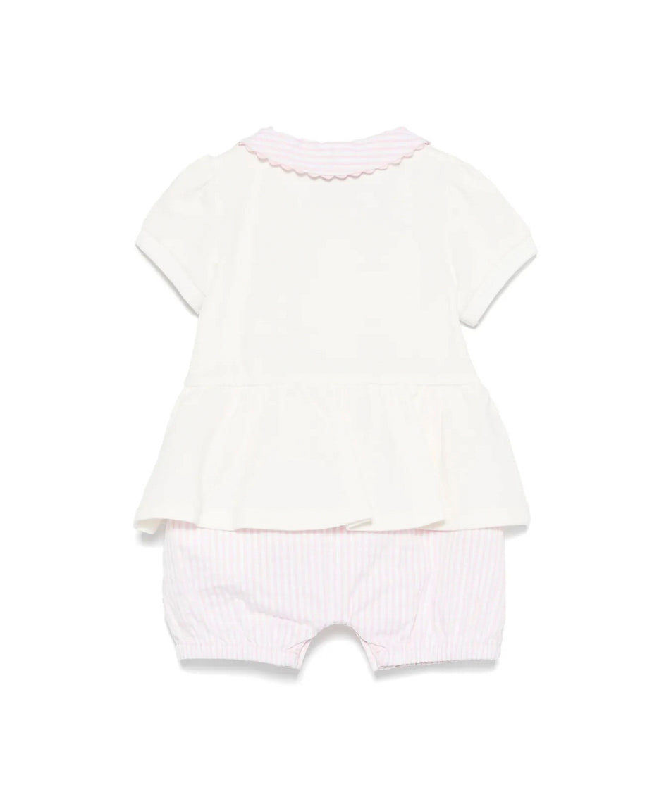 Moschino Kids Tutina a Righe Panna/Rosa con Ricamo Teddy per Neonate