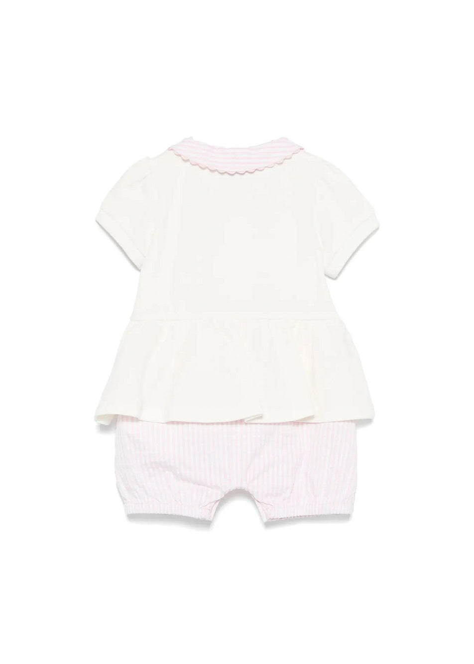 Moschino Kids Tutina a Righe Panna/Rosa con Ricamo Teddy per Neonate