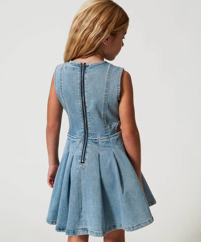 Twinset Kids Abito in Jeans con Applicazione Logo per Bambine (retro indosssato)