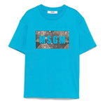 MSGM Kids T-shirt Turchese con Banda Logo per Bambini fronte