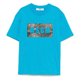 MSGM Kids T-shirt Turchese con Banda Logo per Bambini fronte