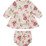 Blumarine Kids Abito Beige Fantasia Fiori Rosa per Neonate