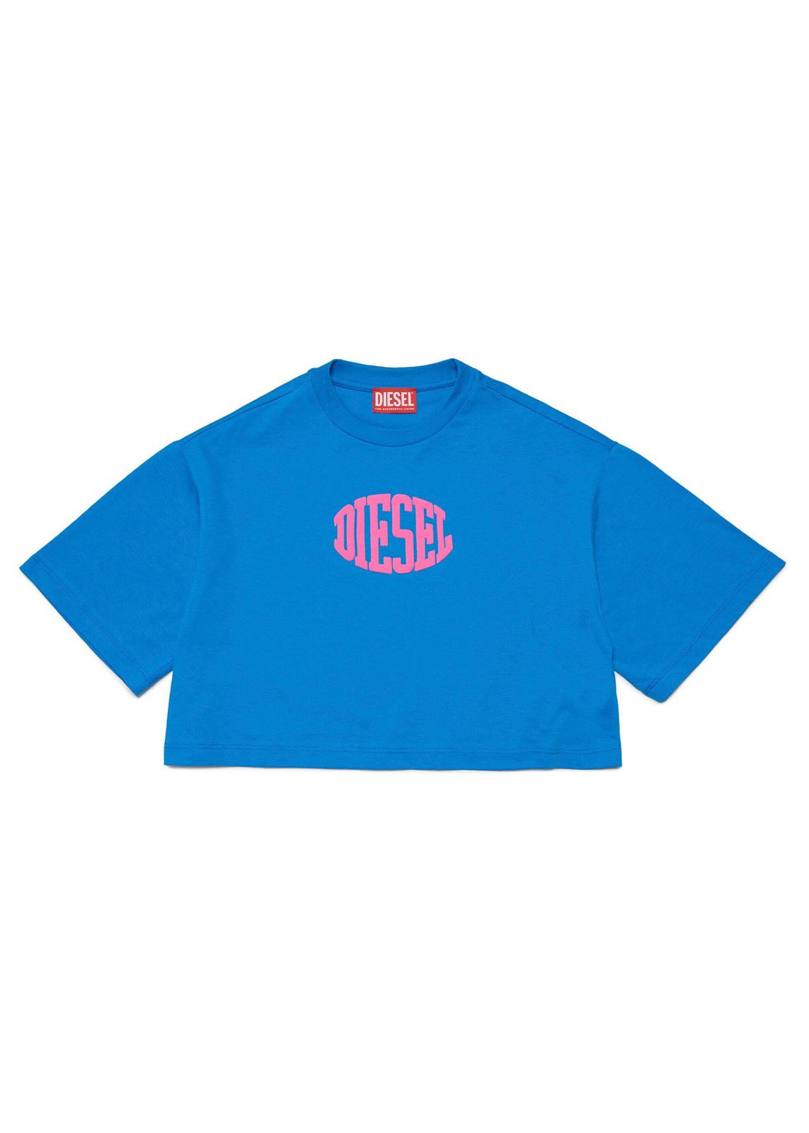 Diesel Kids T-shirt Blu Cropped con Puffy Print