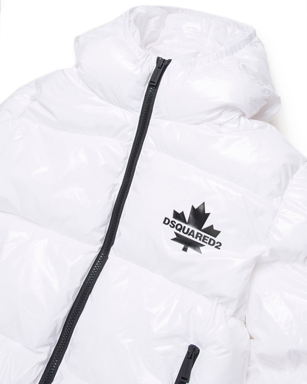 Dsquared2 Kids Giubbino Puffer Bianco con Maple Leaf per Bambini