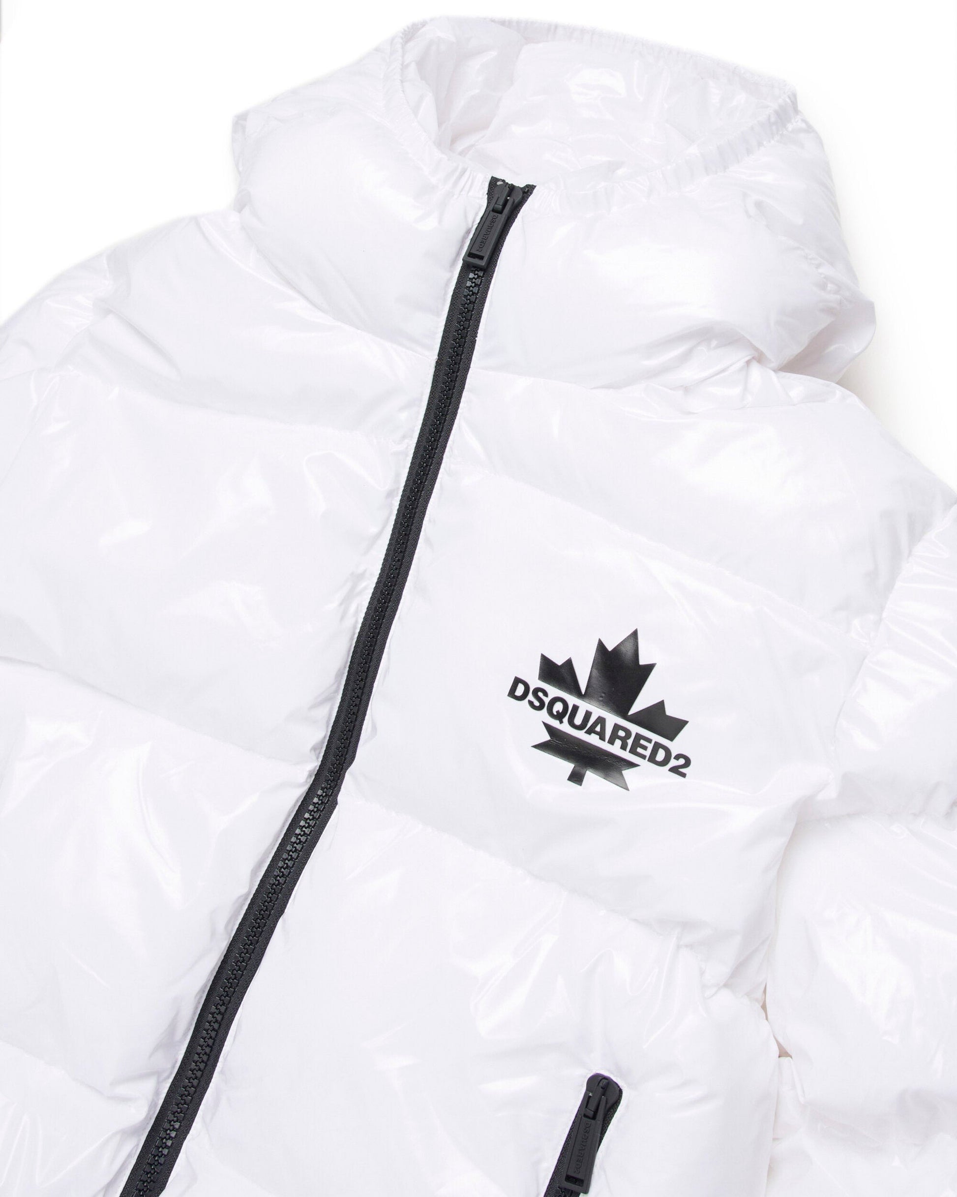 Dsquared2 Kids Giubbino Puffer Bianco con Maple Leaf per Bambini