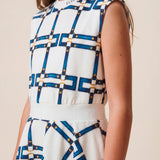 Elisabetta Franchi La Mia Bambina Ivory Dress with Blue Chain Pattern for Girls