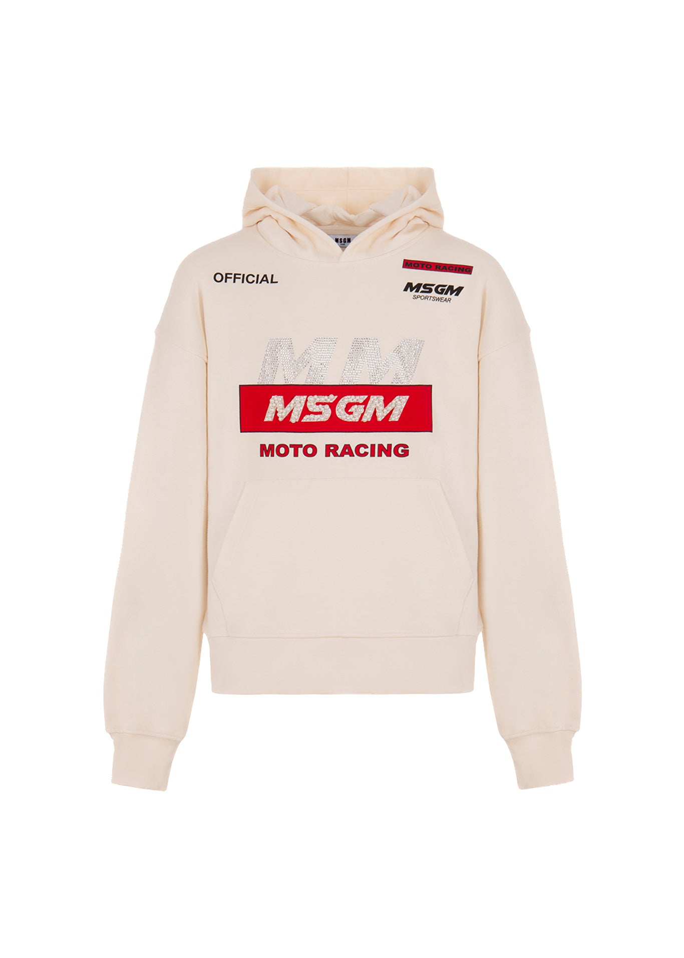 MSGM Kids Felpa con Cappuccio Crema con Logo Sparkling per Bambine