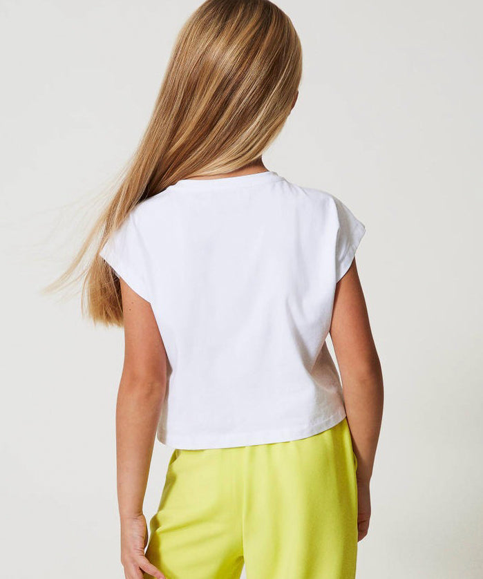 Twinset Kids T-Shirt Bianca con Ricamo Logo per Bambine