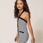 Twinset Kids Abito a Strisce Bianco e Nero per Bambine