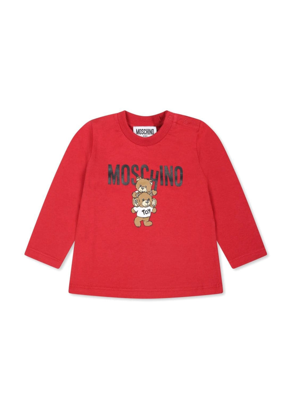 Moschino Kids Blusa Rossa con Stampa Logo Teddy Bear per Neonati 