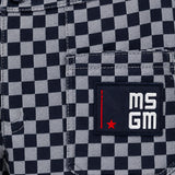 MSGM Kids Pantalone in Denim a Quadri con Targhetta Logo sul Retro per Bambini