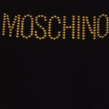 Moschino Kids T-shirt Nera Crop con Logo Borchiato per Bambine (dettaglio)