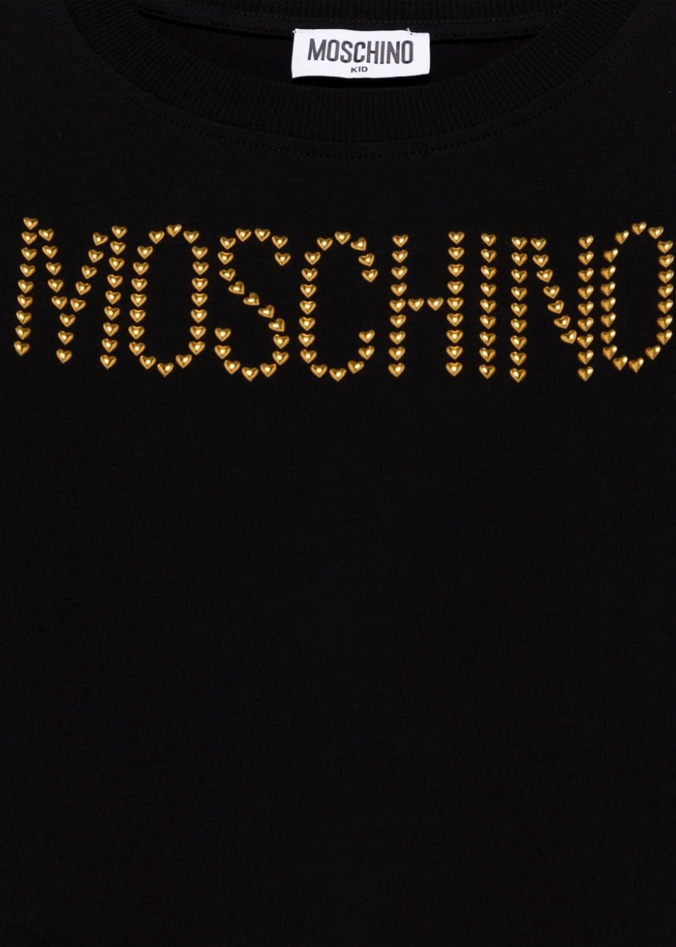 Moschino Kids T-shirt Nera Crop con Logo Borchiato per Bambine (dettaglio)