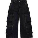 Diesel Kids Jeans Cargo Denim Nero per Bambine