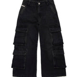 Diesel Kids Jeans Cargo Denim Nero per Bambine